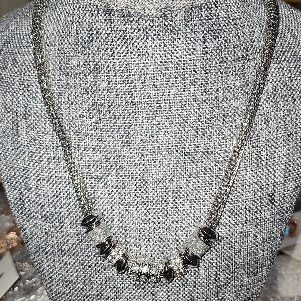 Catherines Womens Silver-Tone Brazilian Sparkle Statement Necklace 20 NWT